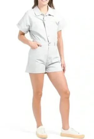NWT ZARA Metallic Denim 100% Cotton DustyBlue Shimmer Short Romper 6929/201 Sz S thumbnail 5
