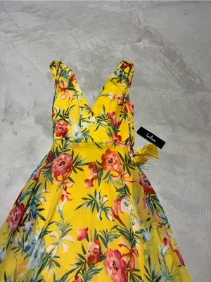 Lulus NWT tropic wonder yellow Floral Tie-Shoulder Midi Dress small thumbnail 3