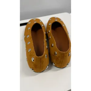 Tan Suede Silver Domed Studded Ballet Flats Almond Toe Slip On Shoes Size 10 thumbnail 3