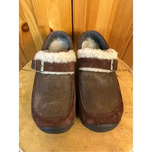 Merrell Women's Leather Encore Buckle Puff Slide Mules Faux Fur Cocoa size 5 thumbnail 2