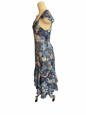 Anthropologie Hurch Blue Floral‎ Tiered Maxi Dress size 6 thumbnail 4
