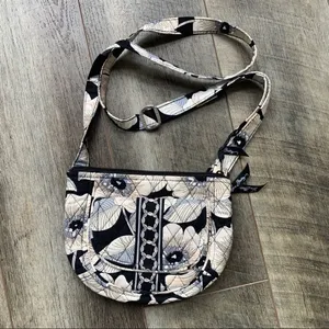 Vera Bradley Retired Camillia Saddle Crossbody Bag Purse Black Grey Floral thumbnail 7