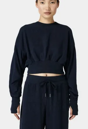 Sweaty Betty Delight Luxe Cropped Fleece Top‎ Sweatshirt Athleisure Gym S Blue thumbnail 1