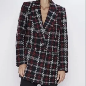 Zara Tweed Double Breasted Blazer Oversized Plaid Red Black Suit‎ Jacket Size XS thumbnail 9