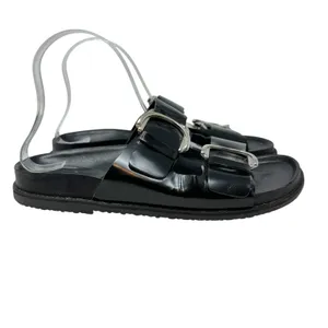 Zara Slide Sandals Buckles‎ Double Strap Faux Leather Black Size 41 US 10 thumbnail 8