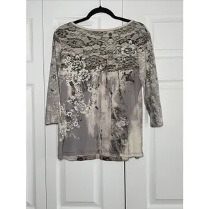 Vanilla Sugar Mixed Media Floral Lace Top Size Large‎ Brown Boho Y2K Cotton USA thumbnail 6