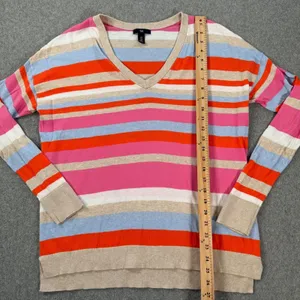 Gap Striped V-Neck Pullover Sweater Women's Medium Long Sleeve Cotton thumbnail 6