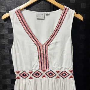 Vero Moda Mini‎ Dress White Embroidered Boho Smocked Vacation Festival Beach S thumbnail 2