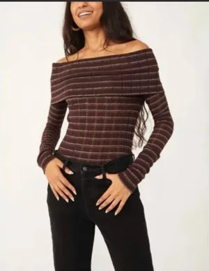 Free People brown snow bunny off the shoulder top M thumbnail 3