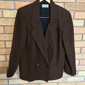 Vintage Daily Habit Brown & Black Checkered Gingham Blazer Juniors Size 7 thumbnail 1