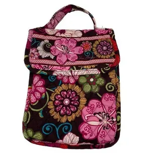 Vera Bradley Lunch Bag Foldover Floral Print Quilted Lunchbox Burgundy Pink thumbnail 1