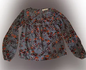 Abercrombie & Fitch Gray Floral Long-Sleeve Blouse with Red Accents thumbnail 1