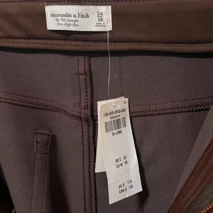 NEW Abercrombie 90s Straight Ultra High Rise Brown Leather Pants 34/18 Long thumbnail 3