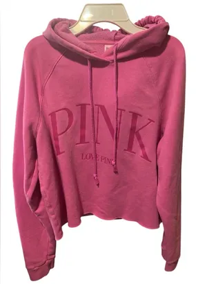 Pink Victoria’s Secret Cropped Hoodie Size Medium thumbnail 1