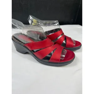 Dansko Red Womens Leather Strappy Wedge Sandals Size 38 SKU 7206 thumbnail 3