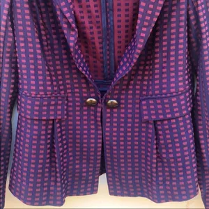Modcloth Womens small Navy & Maroon Grid Print Bow Back dressy Casual blazer thumbnail 4