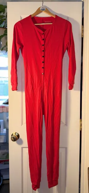 COLORFULLEAF Red Union Suit Onesie Pajamas Butt Flap Thermal Long Johns S thumbnail 1