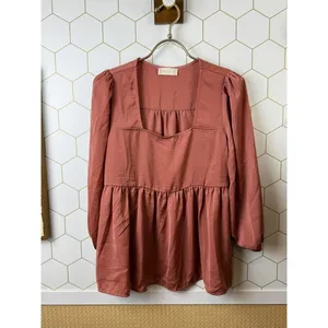 Altar'd State Rust Long Sleeve Square Neck Peplum Blouse - Size - Medium thumbnail 5