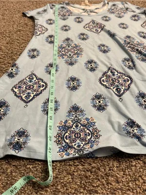 Pink Rose Light Blue Printed Mini Dress with Navy and White Medallions thumbnail 3