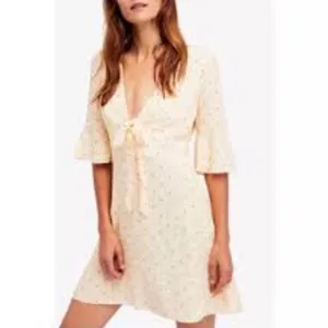 Free People All Yours Polka Dot Tie-Front Mini Dress White Black Size 6 NWT thumbnail 3