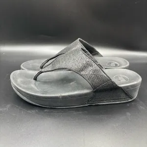 FitFlop Womens Lulu Glitter Toe Post‎ Strap Leather Sandals Flip Black Size 10 thumbnail 3