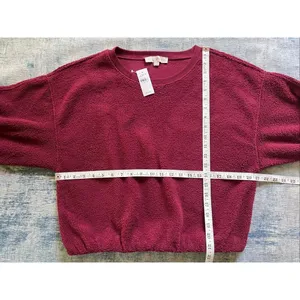 NWT! Loft Deep Wine Burgundy Sherpa Bubble Sweatshirt Medium thumbnail 7