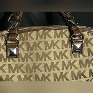 Michael Kors Calista Brown & Tan Logo Satchel Bag Purse thumbnail 7