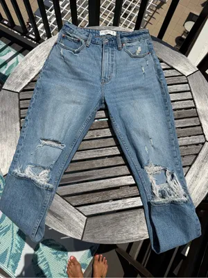 Abercrombie & Fitch Light Blue Distressed Boyfriend Jeans thumbnail 1