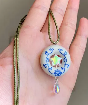 flower porcelain donut unique boho fairy whimsical necklace💐⭐️💧 thumbnail 1