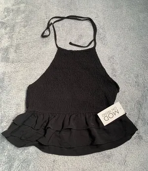 NWT Mod on trend smocked Black Halter Top medium thumbnail 1