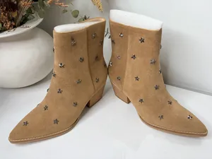 Tan Star Studded Western Cowboy Ankle Boots Rodeo Boho Y2K Size 8 Oasis Society thumbnail 7