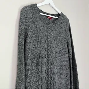 Merona Wool Rabbit Hair Cable Knit Scoop Neck Fisherman Sweater Grey Women’s XL‎ thumbnail 3