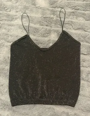 Free People Intimately Metallic Shimmer Cropped Tank Top Black M/L thumbnail 3