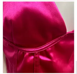 UNBRANDED Hot Pink Satin Corset Crop Top thumbnail 6