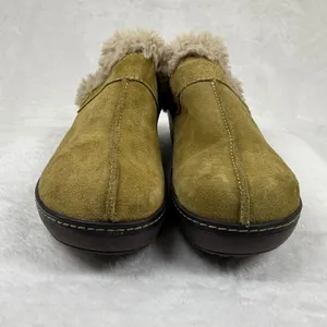 Crocs Suede Fur Lined Platform Clogs Olive Green Brown Wedge Mules‎ Womens 7 thumbnail 2