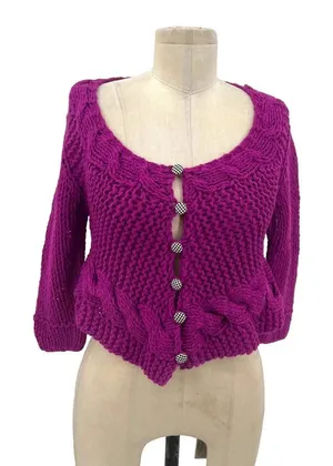 Free People Purple Taf Cable‎ Knit Cardigan Sweater Size XS thumbnail 1