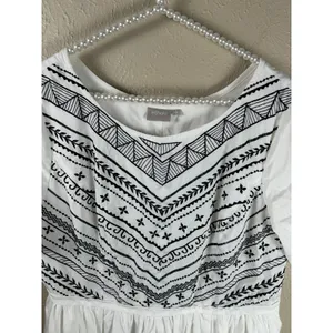 eShakti Dress Size Large White Boho Embroidered Short Sleeve Knee Length Summer thumbnail 6