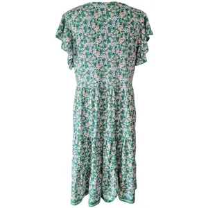 Max Studio XL Cottagecore Green Floral Tiered Women Boho Flutter Sleeve Dress XL thumbnail 3