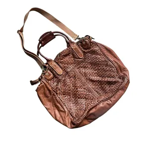 Bruno Magli Brown Woven Leather Duffle Satchel Travel Bag Made Italy Y2K thumbnail 4