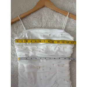 Lulus Toast to Romance White Ruched Pearl Bodycon Midi Dress Size Small Bridal thumbnail 7