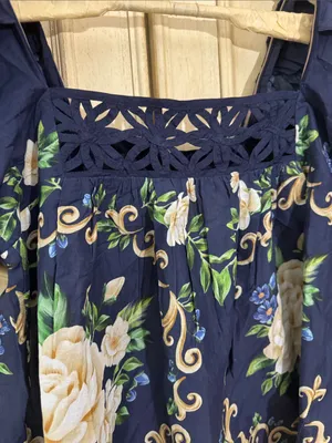 Farm Rio FLOWER TAPESTRY BLUE FLOWERED YOKE BLOUSE Size XSmall thumbnail 7