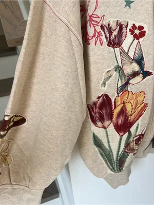 Free People Grandma's Garden Hoodie Zip Up Sweatshirt in Tea Overdye Gray NWT thumbnail 6