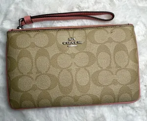 Coach Khaki Pink Coated Canvas Signature Wristlet thumbnail 1