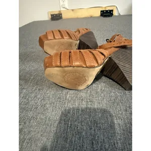 Lucky Brand Women's Brown Leather Peep Toe Wedge Heel Ankle Strap Buckle 6.5M thumbnail 4