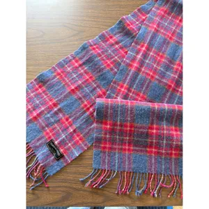 James‎ Pringle Weavers Wool Scarf Blue Red Plaid Tartan Made in Scotland Fringe thumbnail 2