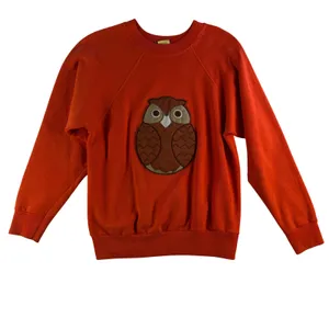 Vintage MCM M Medium Sweatshirt Owl Applique Raglan Pullover Orange Boho Kitschy thumbnail 2