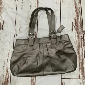 Coach PLEATED METALLIC GREY LARGE SHOULDER BAG thumbnail 12