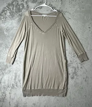 James Perse V Neck Long Sleeve Sweatshirt Dress Tunic Made in USA Size 2 Medium thumbnail 1