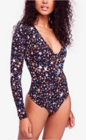 Free People‎ Black Celestial Bodysuit One Piece Size XS NWOT thumbnail 1