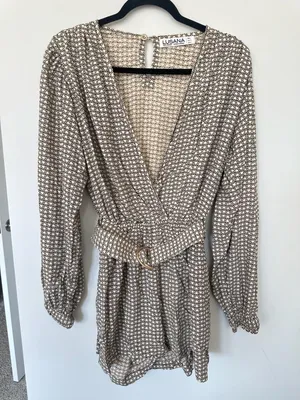 Lusana Robyn Belted Playsuit Size L Brown White Clover Print thumbnail 1